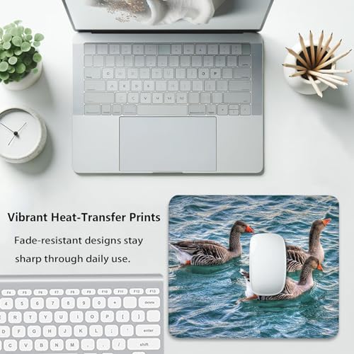 Greylag Geese Swimming on Teal Lake, Nature Wildlife Design Desk Mat