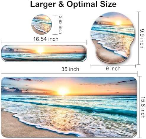 4 in 1 Mouse Pad Set with Wrist Rest for Keyboard,Desk Mat,Coaster-Beach