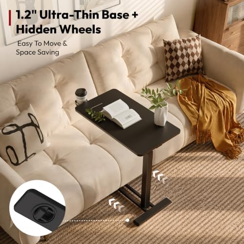 SANODESK 32''Pneumatic Adjustable Overbed Bedside Table with Hidden Casters