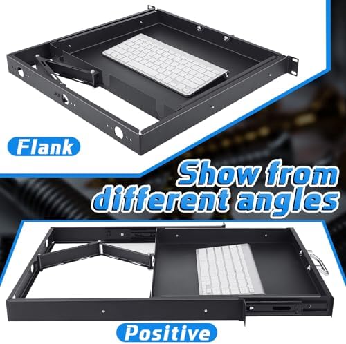 1U Rack Mount Sliding Keyboard Tray Cantilever Network Equipment Racks 19 Inch Cabinet Drawer Sliding Shelf for Server Data Music Studio Accessories