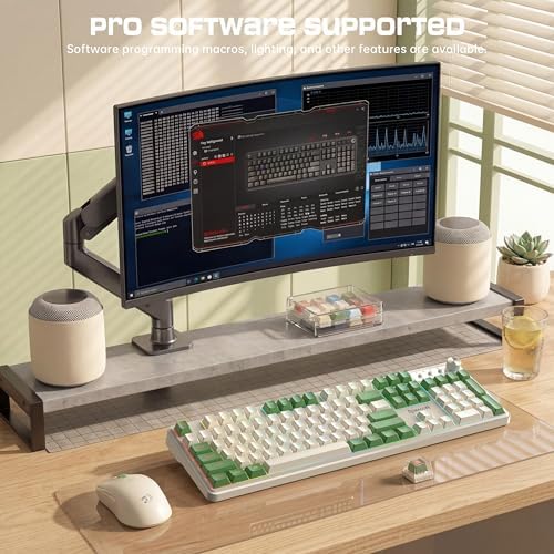 Redragon RM104 Wireless Gaming Keyboard with Knob, Tri-Mode BT/2.4G/USB-C RGB Computer Keyboards, 4000mAh Battery, Programmable Software Support, Anti-Ghosting, Compatible with PC Mac - White & Green