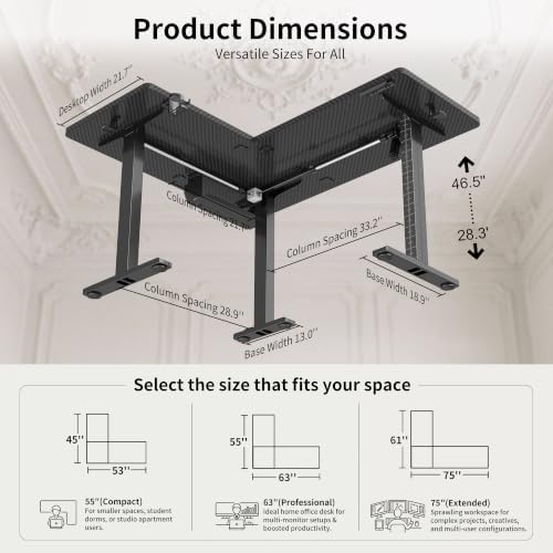 WALKINGDESK Reversible L Shaped Standing Desk Height Adjustable with Cup Holder, Electric Corner Computer Desk, Sit Stand up Home Office Desk, Ergonomic Gaming Desk, Black, 55X45 Inches