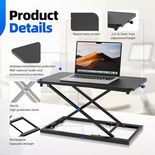 Standing Desk Converter Height Adjustable, Sit to Stand up Desk Riser Computer Workstation use in Laptop and Single Monitor Ergonomic Desktop Workstation for Home Office - Black