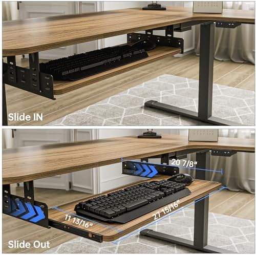 EUREKA ERGONOMIC Adjustable Keyboard Tray Under Desk, 28x11 Inch Large Slide Out Keyboard & Mouse Platform Tray, Wooden Pull Out Computer Keyboard Drawer for Typing Home Office Desk, Walnut