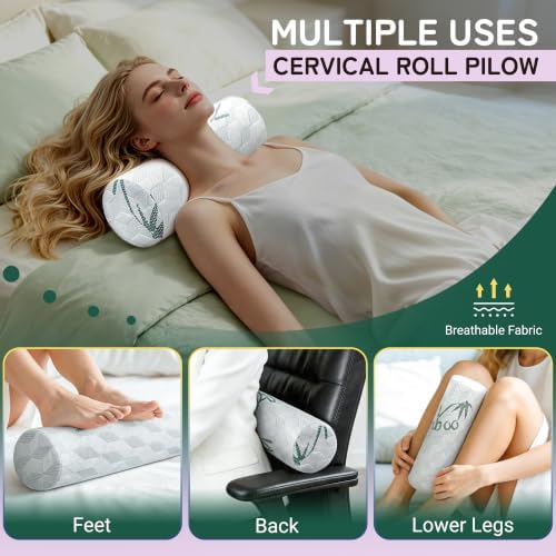 Cervical Roll Pillow, Cylinder Neck Pillow with Removable Washable Cover