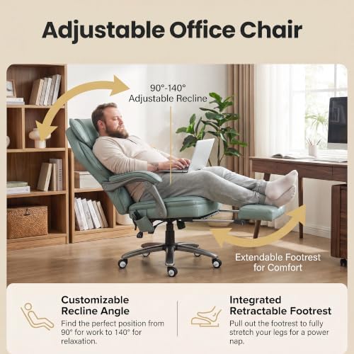 Big and Tall Massage & Heat Office Chair, Ergonomic Gaming Chair, Green