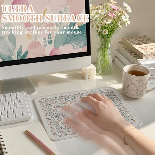 iCasso Aesthetic Small Mouse Pad, 9.5x7.9in,Home Office,Gray Floral