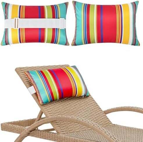 Striped Outdoor Chaise Lounge Head Pillow 11"x16" Set of 2