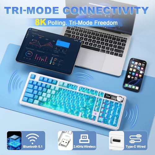 AJAZZ AK980 Pro Dual 8K Wireless Mechanical Keyboard(Blue,Lychee Switch)