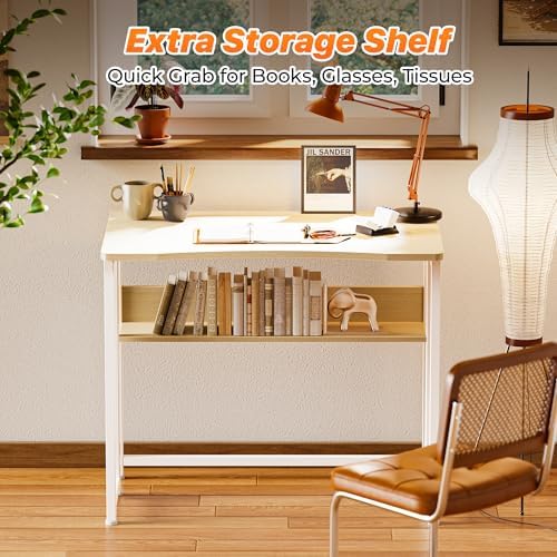 Huuger Folding Desk with Storage Shelf, 31.5 Inch Foldable Computer Table