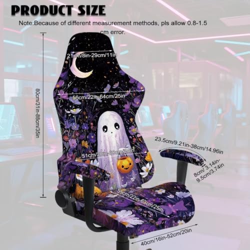 Purple Gaming Chair Cover Stretchable Game Chair Slipcovers with 2 Armrest Covers Halloween Cute Ghost Gamer Desk Chair Covers for Computer Office Seat