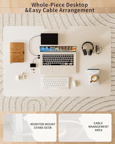 BIZUM 39.4" Small Electric Standing Desk Height Adjustable, Whole Piece Stand Up Computer Desk Work Study Writing Gaming Desks for Home Office White