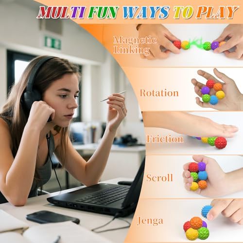Silicone Magnetic Balls, Fidget Toys for Adults & Teens, 6PCS Stress Balls Fidget Toy, Quiet Magnet Desk Fidgets with Textured, ADHD Anxiety Relief Items, Fun Stocking Suffers Gifts (Multicolor)