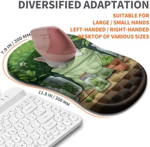 Ergonomic Joint Wrist Support Mouse Pad with Memory Foam Cushion Massage Bump, Carpal Tunnel Pain Relief Mousepad Slope Design for Wrist Rest, 11.8x7.9 in, Cute Kitten