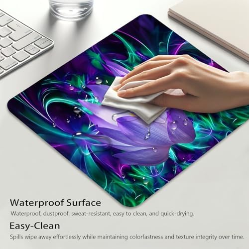 Abstract Neon Lotus Painting Mouse Pad, Glowing Flowers Blossom Desk Mat