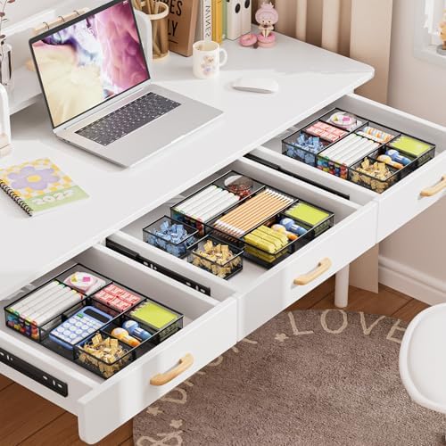 Marbrasse Mesh Desk Drawer Organizer Tray 3 Packs, Black-2PCS
