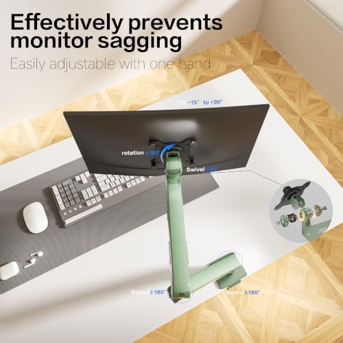 AOC AM400PLUS Premium Aluminum Single Monitor Arm, Mechanical Spring, 17–34 Inch, 4.4–19.8 lbs, VESA 75x75/100x100, C-Clamp, Quick Install Desk Mount with Cable Management (Green)