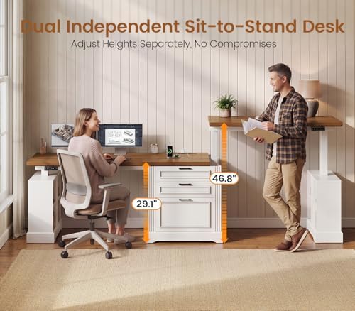 SEDETA 98.4'' Standing Two Person Desk with 3 Drawers, Storage Cabinet
