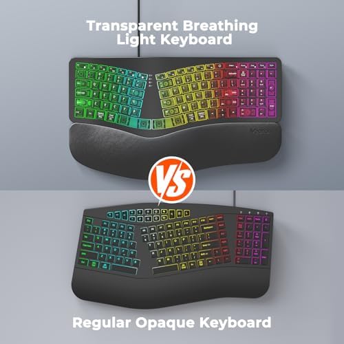 MEETION Wired Ergonomic Keyboard with Backlit Keys and Wrist Rest, Black