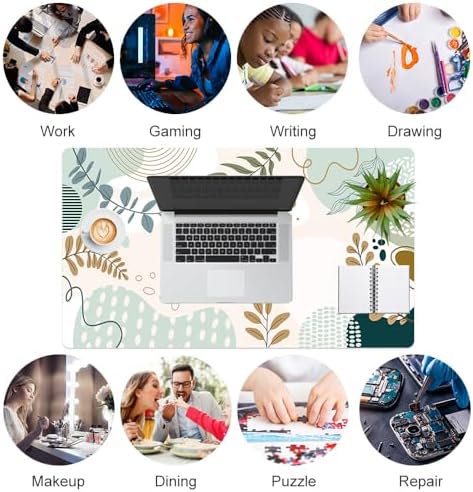 Faux Leather Large Mouse Pad, Office Desk Mat, 23.6"x13.8", Botanical