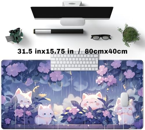 Kawaii Cat Desk Mat XXL Extended Purple Gaming Mouse Pad Large Mousepad