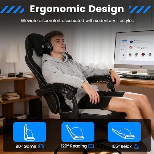 Gaming Chair, Ergonomic Computer Chair with Footrest and Lumbar Support, Height Adjustable Office Chair with 360° Swivel Seat and Headrest