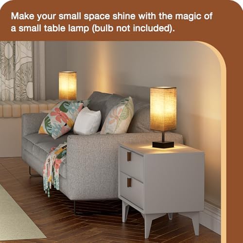 aooshine Small Bedside Table Lamp for Bedroom - Square Black Fabric Shade