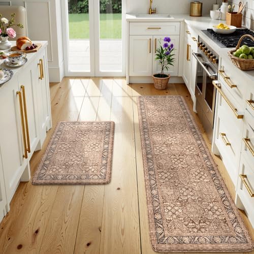 KIMODE Kitchen Mats Cushioned Anti Fatigue,Boho Kitchen Rugs Sets of 2
