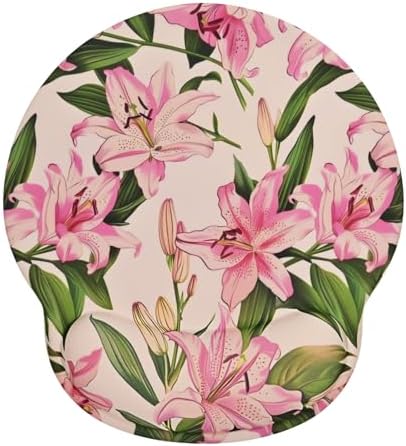 Lily Floral Mouse Pad Wrist Support Wrist Rest, Flower Ergonomic Mouse Pad with Non-Slip Base for Office Gaming Working Computers,Desk Accessories Pain Relief Mouse Mat, Green