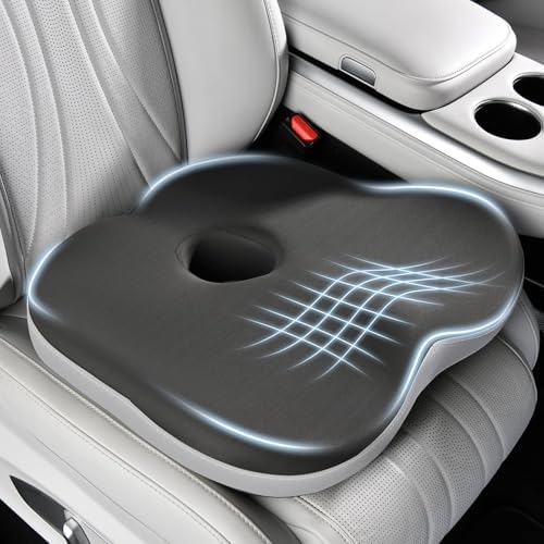 Coverado Seat Cushion for Sciatica Pain Relief, Ergonomic Memory Foam Wheelchair Cushions, Non-Slip Washable Car Seat Cushions for Driving Travel Truck Office Chair Car Driving Driver Gray&Black