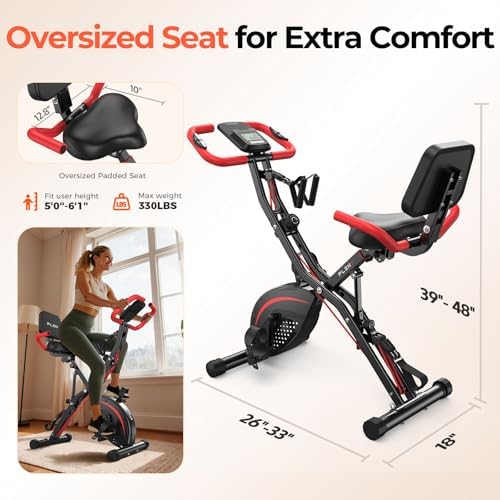 PLENY Folding Exercise Bike, 5 IN 1 Indoor Stationary Bikes for Home