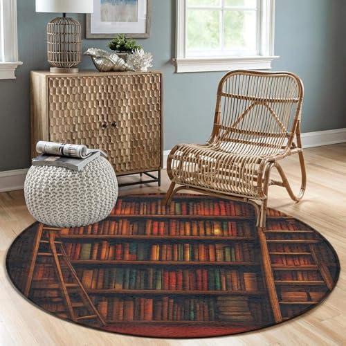 Large Round Area Rug Home Decor Modern Bathroom Rug Kitchen Office Circle Rug for Living Room Sofa Circle Cute Mat Library Bookshelf Vintage, 24inch