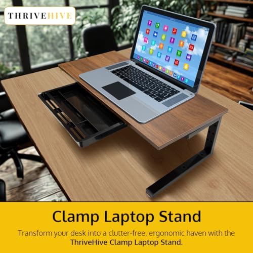 *Test* Ergonomic Clamp-On Laptop and Computer Monitor Riser Stand with Drawer, 21.6 x 9.8 inch - Dark Brown|Laptop Stand for Desk, Monitor Riser, Desk Organizer, Office Desk Home Workspace