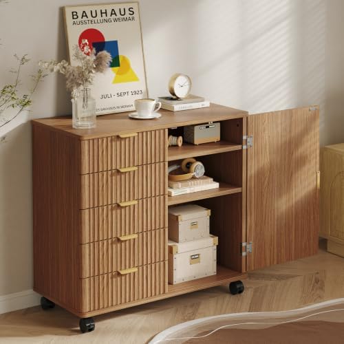 Bestier Office Storage Cabinet with 5 Drawer Adjustable Shelf, Brown