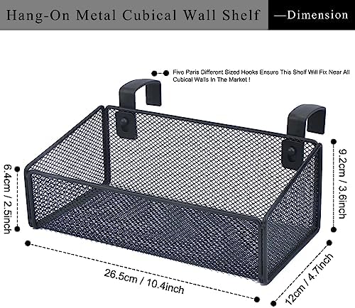 JDYOOMI Hanging Floating Shelves - Metal Mesh Cubicle Storage Organizer with 5 Plastic Hangers (Black)