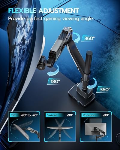ARES WING Ultrawide Monitor Arm with USB for 24 to 57 Inch Screen, Black