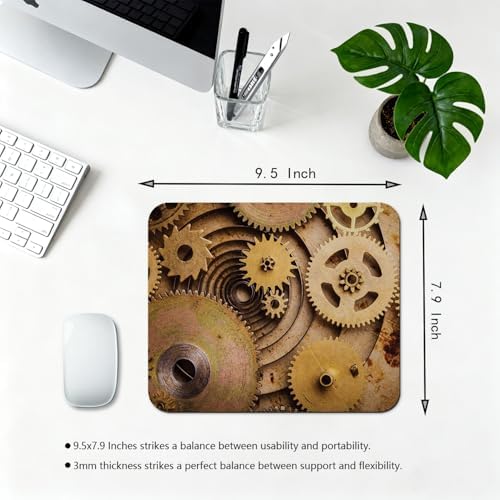 9.5x7.9 Inch Office/Gaming Mouse Pad, Vintage Brass Steampunk Gears Industrial Mechanism Rustic Clockwork, Cute Anti-Slip Mat for Desk Decor