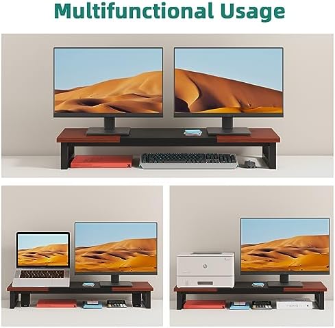 YAOHUOO Dual Monitor Stand Riser, 39Inch Large Monitor Stands for 2 Monitors, Computer Monitor Stand, Wooden Desktop Oraganizer Shelf for Office Desk Computer,Laptop,TV
