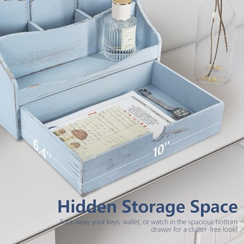 RebeeVision Mail Organizer: Wood Desk Organizer with 4-Slot for Office,Blue