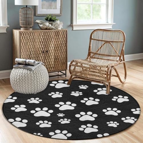 Fashion Round Area Rug Large Non Slip Carpet Unisex Home Decor Mat Dog Paw Print