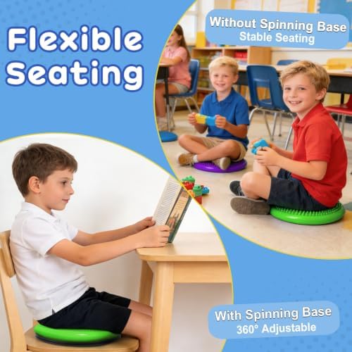 Wobble Cushion, Fimeetoy 360°Spinning Wiggle Seat, ADHD Sensory Chair,Flexible Seating in Classroom & Home,ADHD Tools for Kids,2-in-1 Detachable Balance Pad,Fidget for Focus-Green