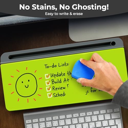 Chalkola Neon Green Glass Desktop Whiteboard with Storage - Dry Erase Board