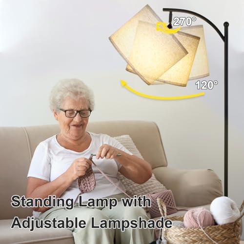 LALISU Standing Floor Lamp for Living Room, Linen Shade Floor Lamp, Black
