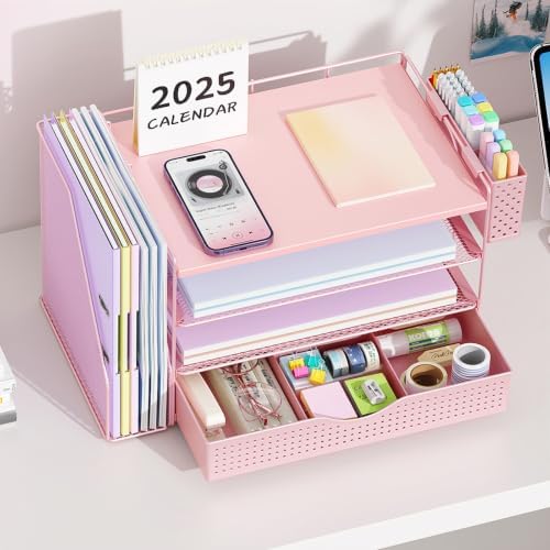 Wood Desk Organizers and Accessories with File Holder & Catalog Racks
