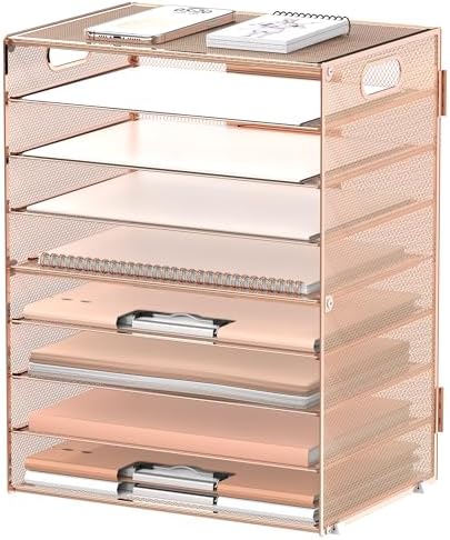 9-Tier Paper Organizer for Desk, Metal Letter Tray with Handles, Gold Rose