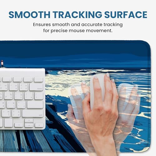 Aesthetic Desk Mat, Cute Coastal Pier Desk Pad Protector for Work & Decor, 35.4" x 15.7", Pretty Non-Slip Extended Mouse Pad for Office or Home