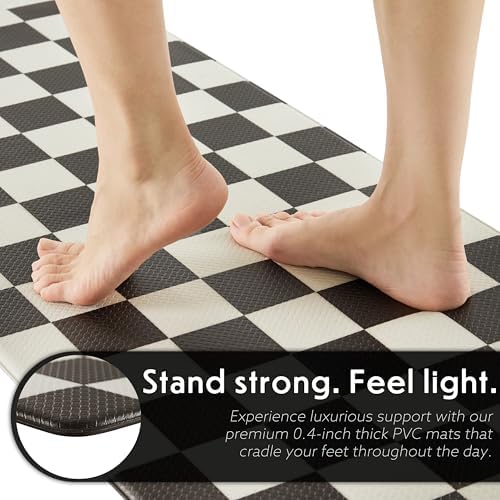 Ohocut Checkered Kitchen Mats for Floor Set of 2, 2 Pcs Black White Cushioned Non Slip Runner Rugs for Kitchen/Sink/Laundry, Comfort Aesthetic Cute Anti-Fatigue Foam Floor Mat 17.3"x29.5"+17.3"x47.2"
