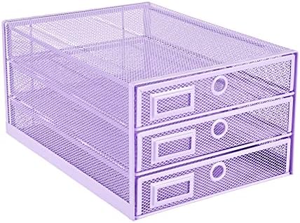 Annova Desk Organizer Wire Mesh 3 Tier Sliding Drawers Paper Sorter/Multifunctional/Premium Solid Construction for Letters, Documents, Mail, Files, Paper, Kids' Art Supplies (Light Pink)