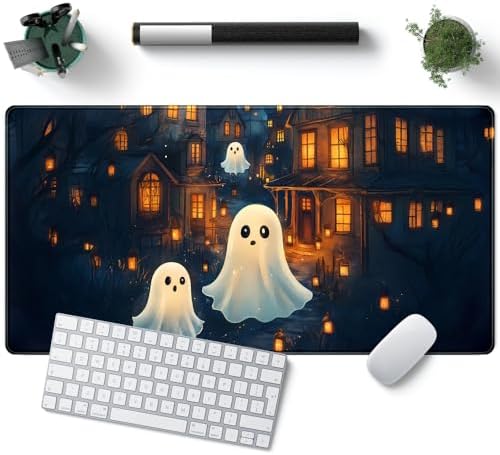Cute Desk Mat Ghost Cartoon Mouse Pad Haunted House Style Desk Pad, Gaming Mouse Pad XXL Mouse Keyboard Pad Aesthetics Ai Desktop Mat Mouse Pads for Desk Computer Accessory Home Decor 31.5" X 15.7"