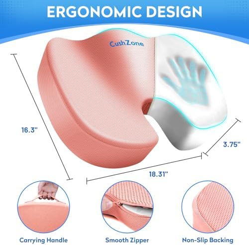 CushZone XL Memory Foam Seat Cushion for Office, Car & Wheelchair, Pink